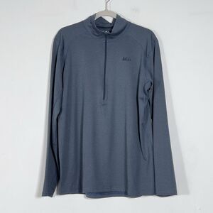 REI 1/4 Zip Pullover Mens Sz L Blue Striped Long Sleeve Mock Neck Stretch